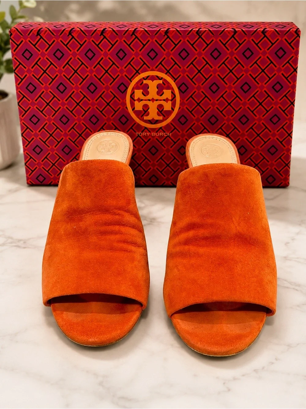 Tory Burch VGUC Salinas Suede Slide Heels Orange Size 8